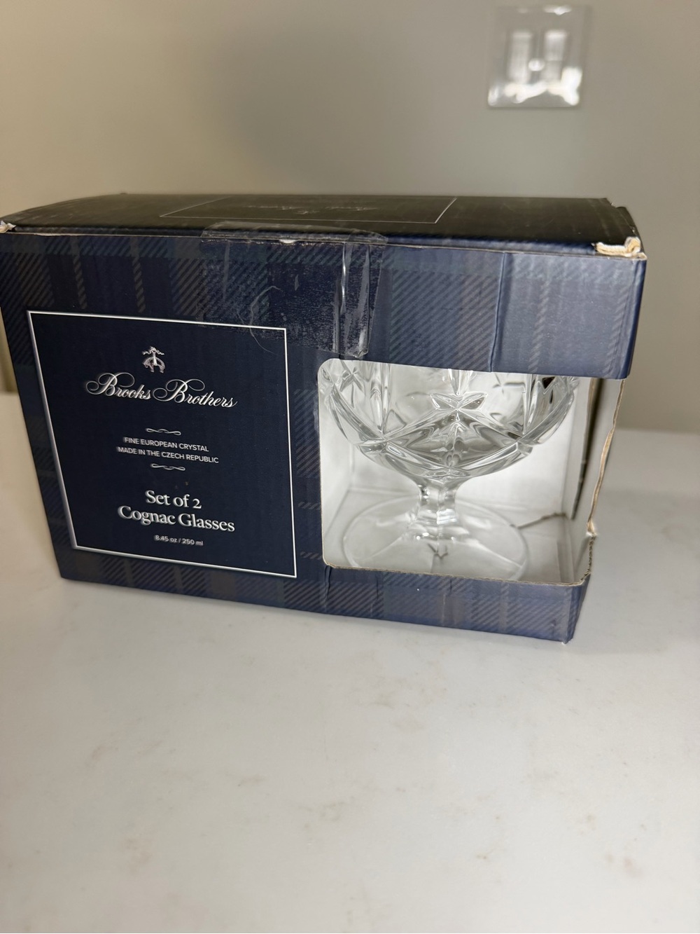 Brooks Brothers Clear 24% lead Crystal Cognac Glasses in Box - Set of 2